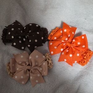 Polka Dot Bow Headbands for Kids - Brown, Tan, and Orange